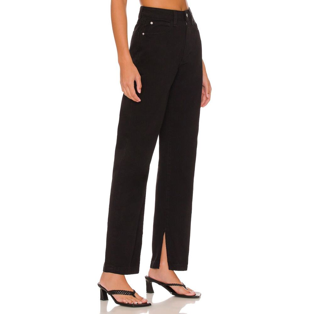 NWT WhoWhatWear Mom Slit Straight Black High Rise Full Length Jeans 26‎ Classic